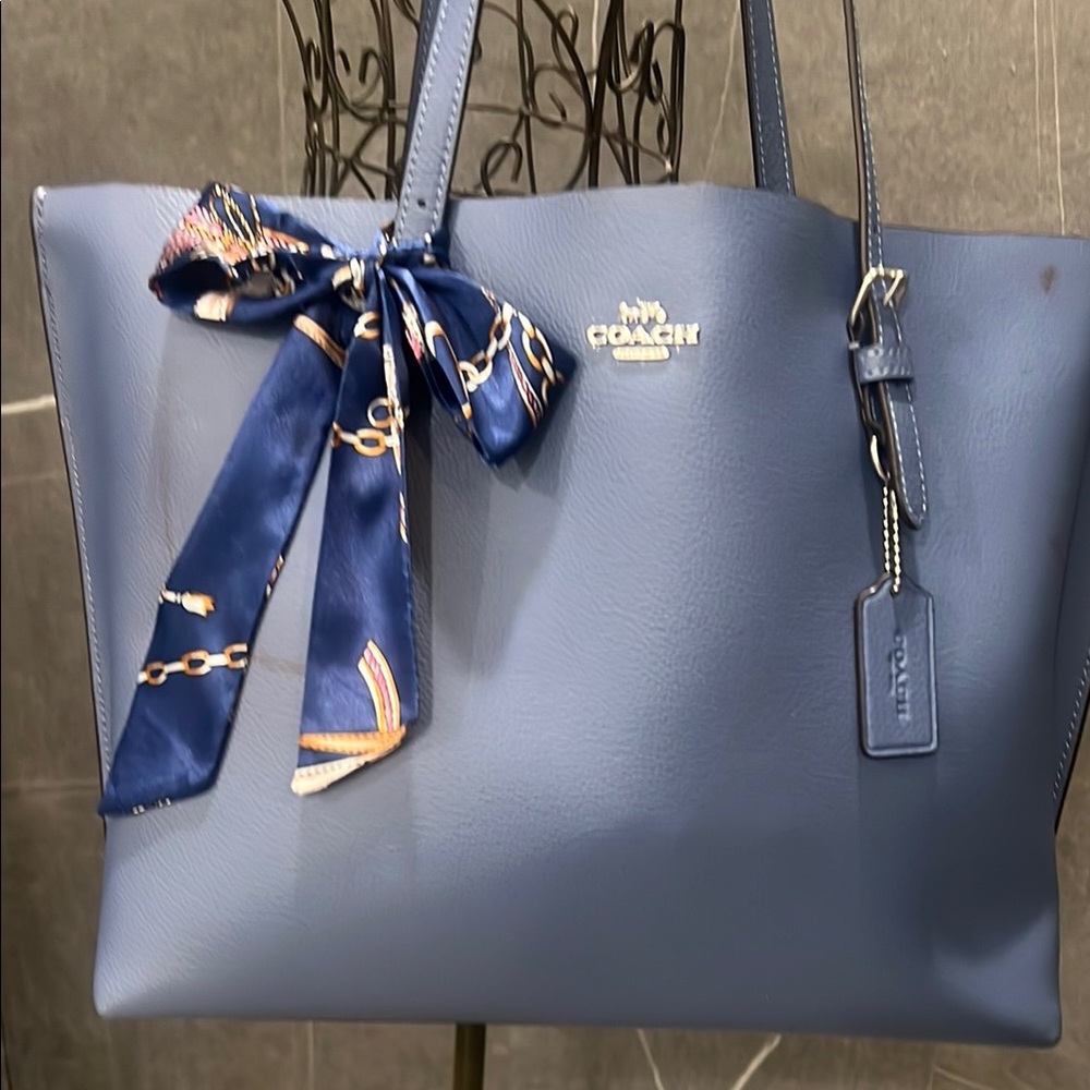 Coach Mollie Blue Tote leather Bag. Silver hardware Retail $378 style 1671